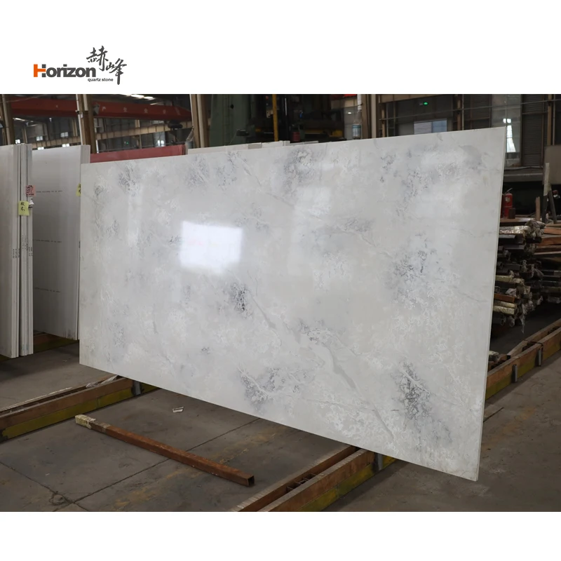 Horizon  pure white marble look artificial quartz stone for kitchen worktop quartz slabs