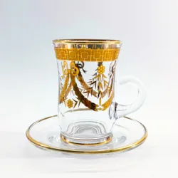 Wholesale Crystal Gold Rim Glass 12 PCS Set of Coffee Cup Turkish Cup Kuwait Classic Gawa Cups