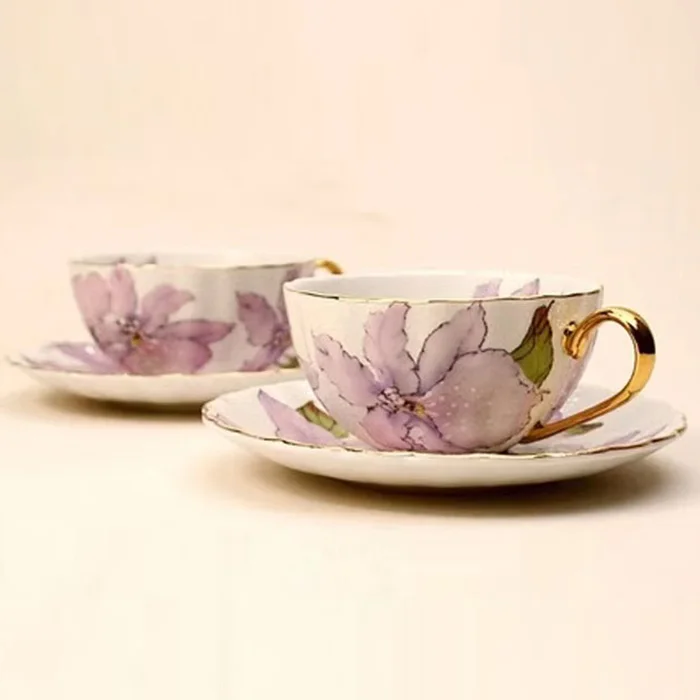 
Wholesale Custom Printed Flower Fine Bone China Afternoon Tea Cup And Saucer Set 