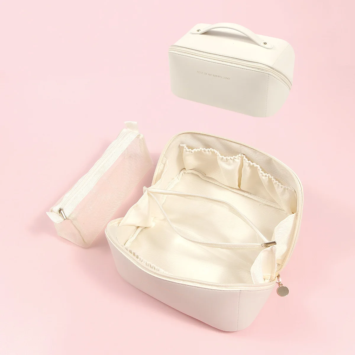 New Makeup Bag Convenient Travel Waterproof PU Leather Easy Carry Large Capacity Cosmetic Bags Two Piece Set