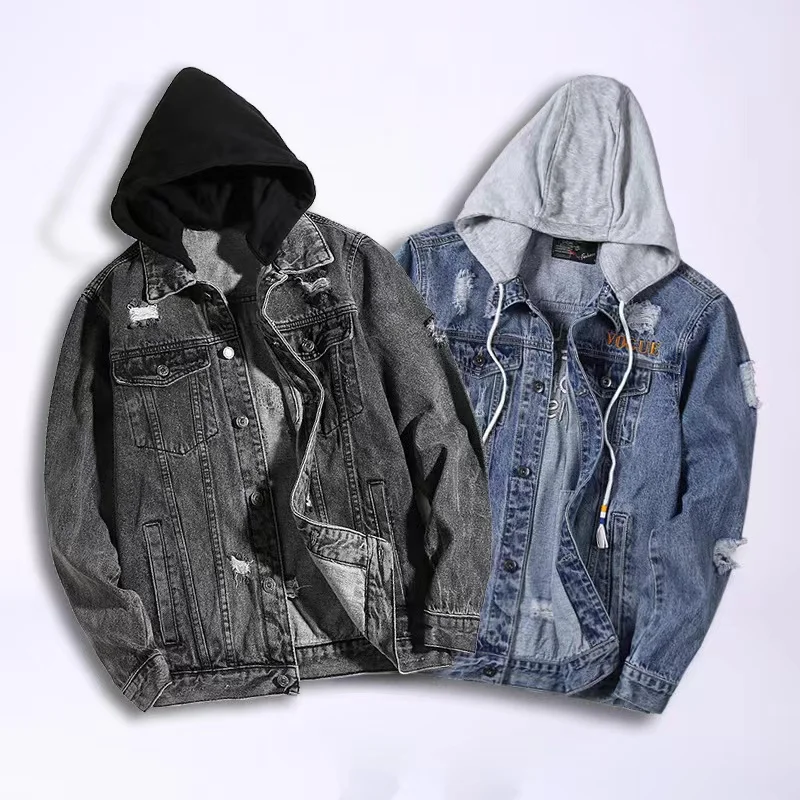 Custom High Quality Fashion Hooded Plain Men Jacket Jeans