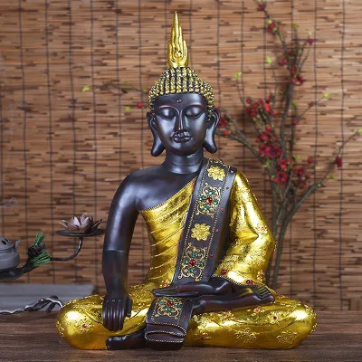 Hot Sale high quality Religion Ornament Products Painting gold color Fiberglass Sitting Buddha Statues sculpture