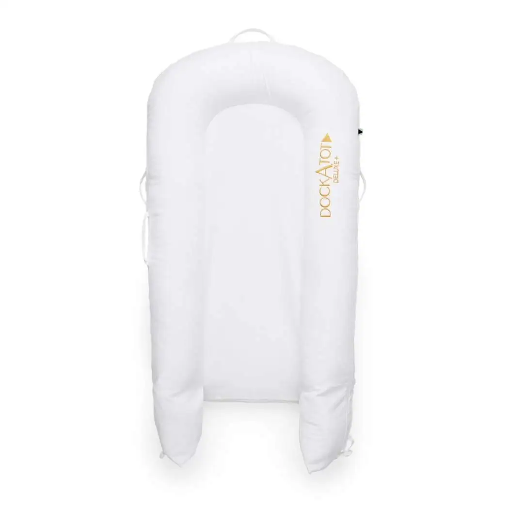 Lucklulu Deluxe+ Dock - The All in One Portable & Lightweight Baby Lounger - Suitable from 0-8 Months (Pristine White)