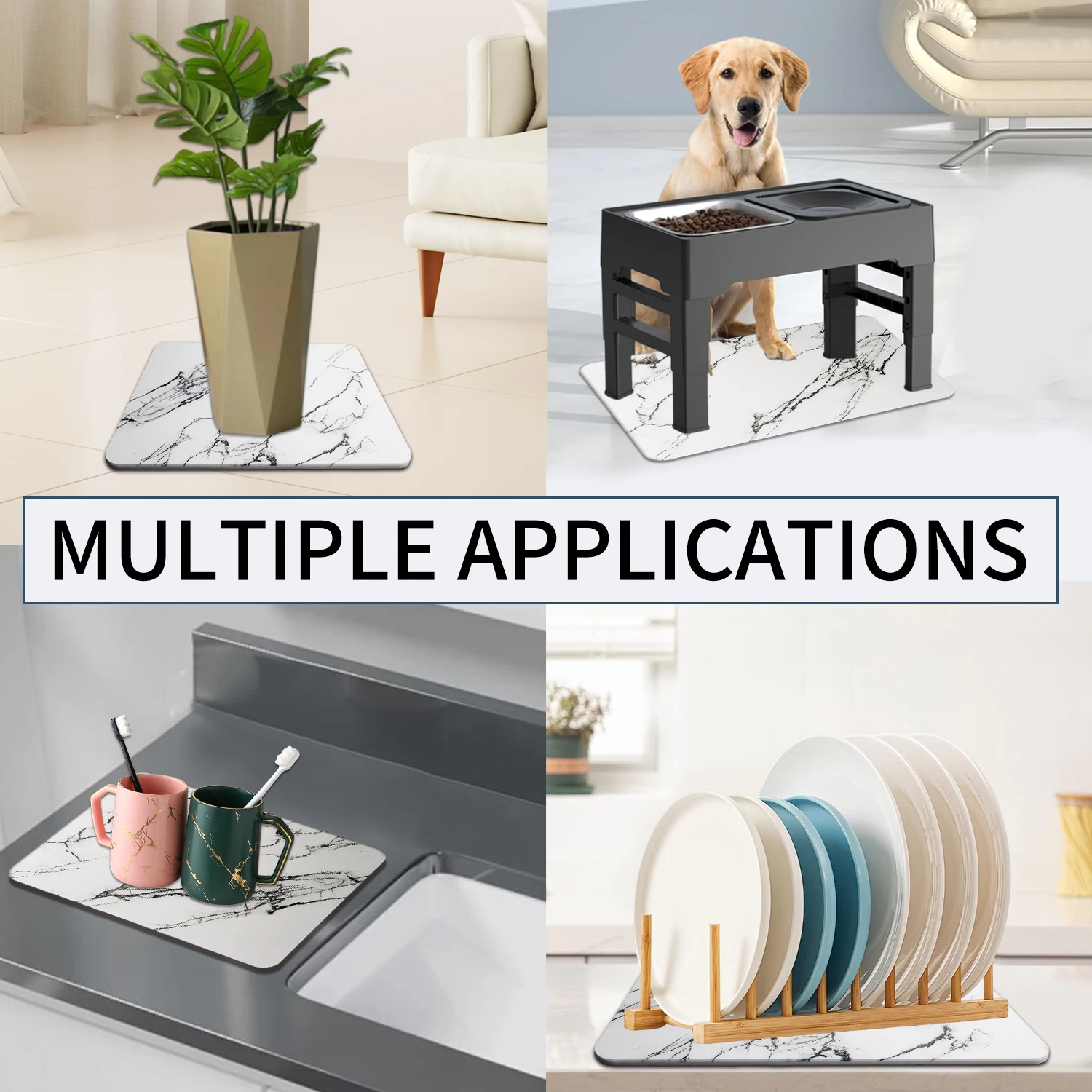 2023 Trending 9mm Extra Thick Diatomaceous Earth Marble Stone Dish Drying Mat for Kitchen Bathroom