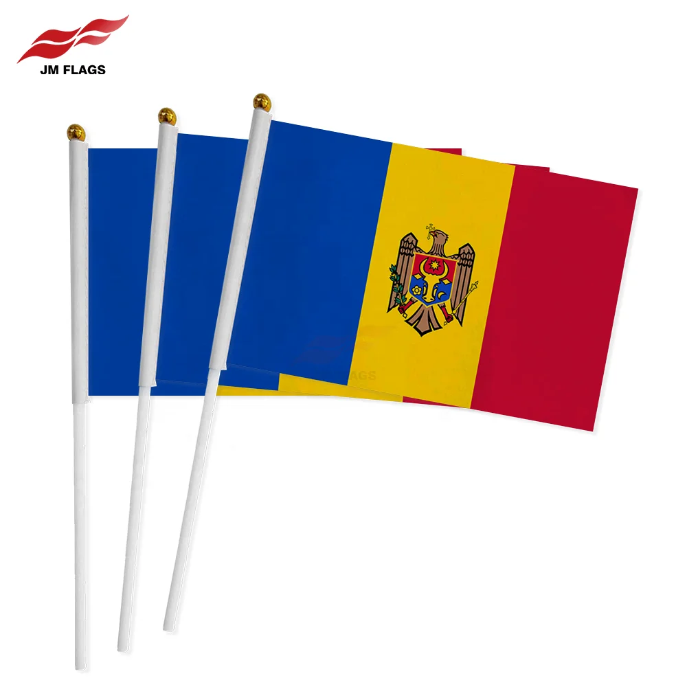 Wholesale Moldova Hand Held Flags Hand Flag National Day Decoration Polyester Moldova Stick Flags