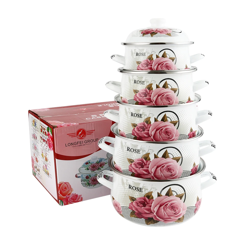 18-26 cm Style of modern fashion pink romantic love rose enamel casserole set cookware enamel pot