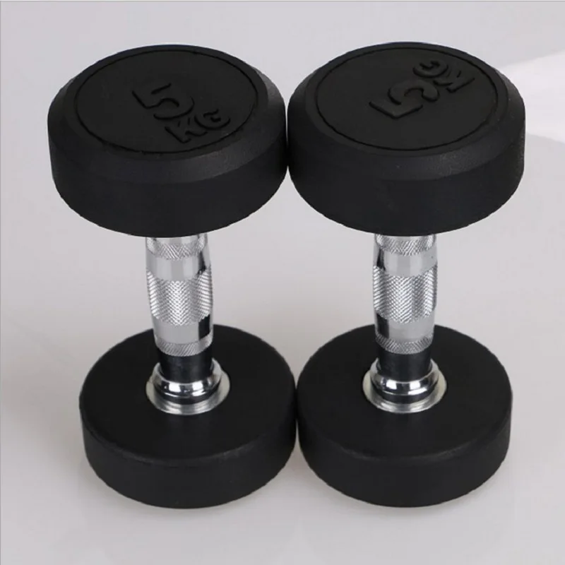 Hengqing  Gym Machines Free Weight Black Fixed Rubber Dumbbell Set Weight Lifting Gym Dumbbell  With Custom Logo