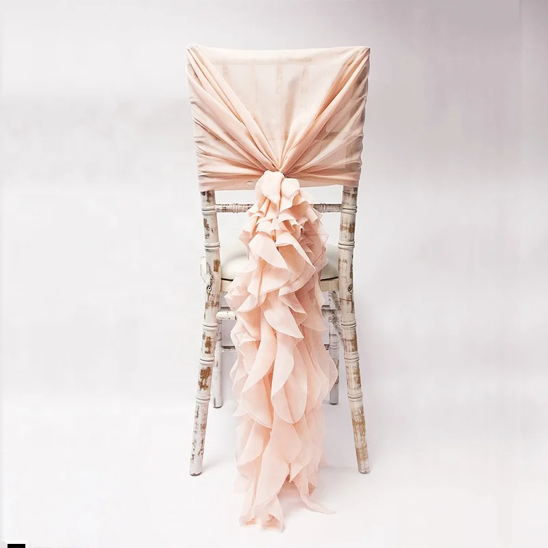 
Fancy Organza Curly Willow Chair Cover Sash Ruffled Wedding Chair Covers Organza Wedding Chair Hood Sash 