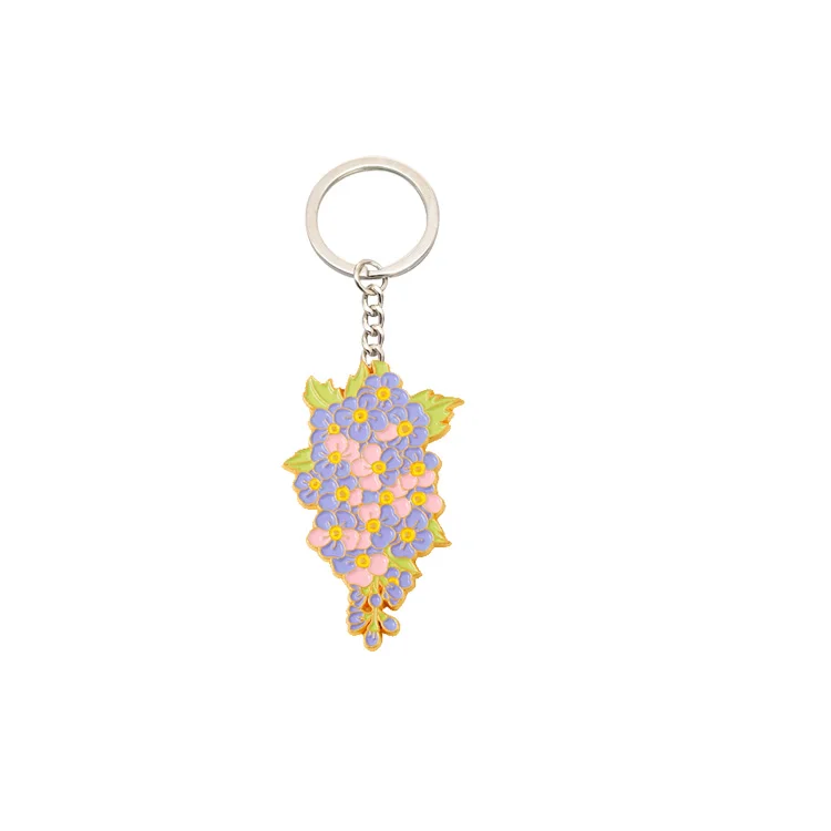 Manufacture Beautiful flowers  Alloy Keychain Customized Iris Chrysanthemum Millettia Delphinium Rose Brooch Brooch Keyring