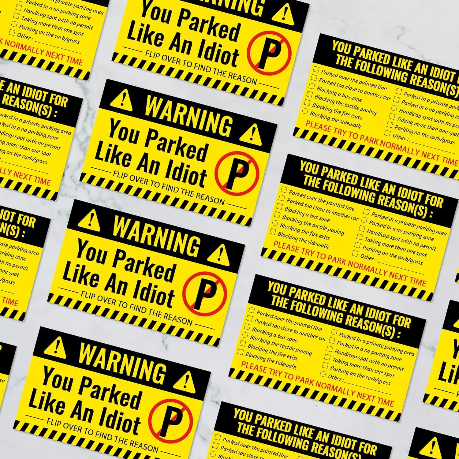 Creative Car Parking Card Bad Parking Violation Warning Cards Funny Parking Violation Cards with Multi Violation Reasons