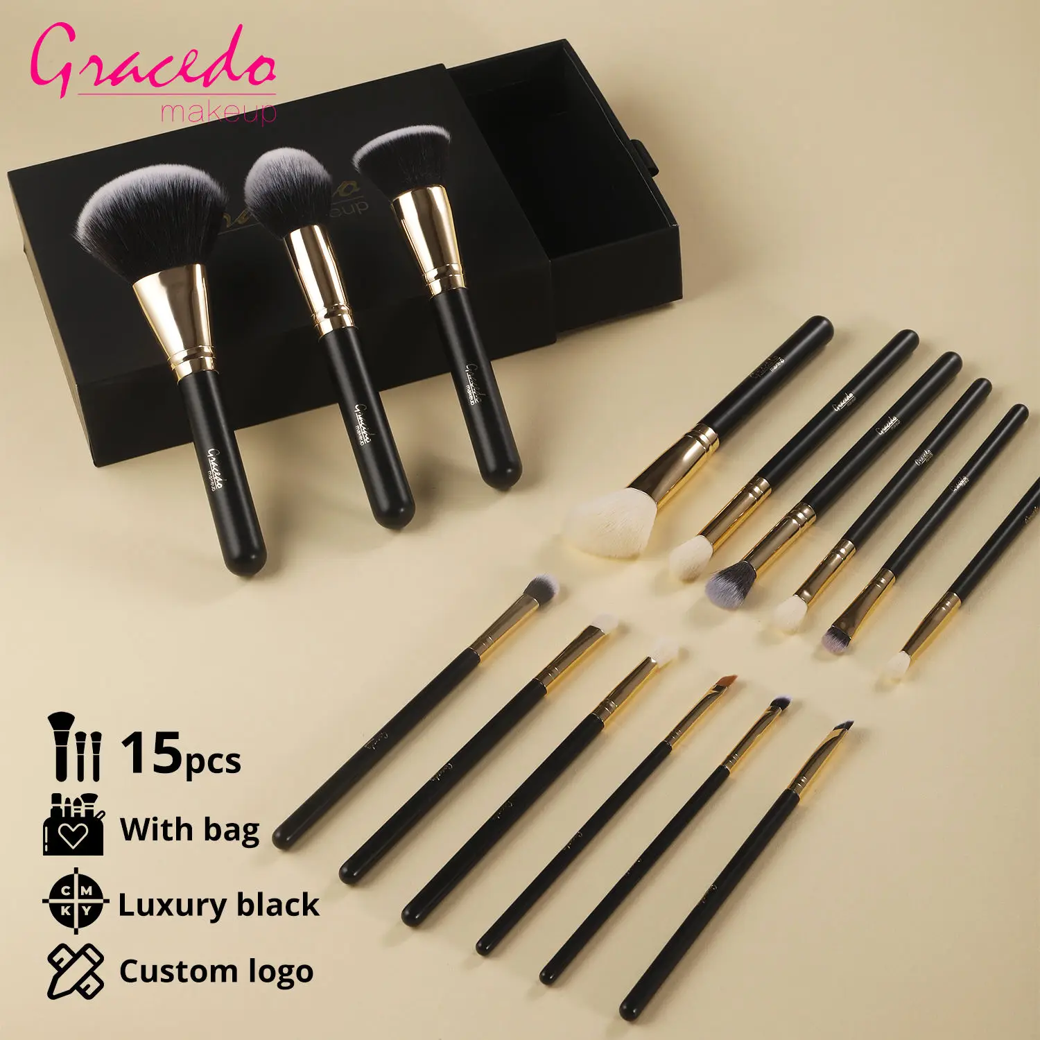15PCS Black EYE Makeup Brushes Natural Goat Pony Hair Eye Shadow Eyeliner Eyebrow Eye Set brush make up brush set NO LOGO