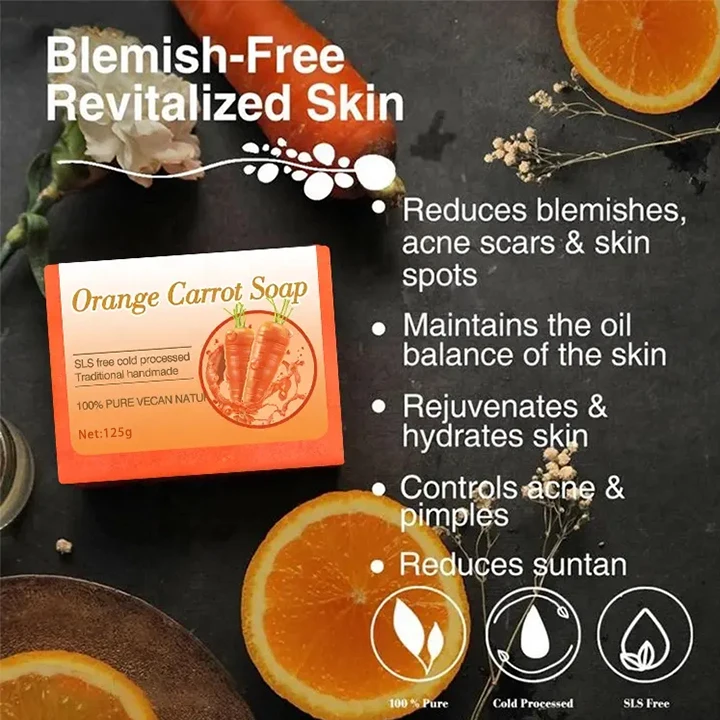 100% Pure Natural Orange Carrot Handmade Bar Soap Castor Oil Vitamin E Cleansing Exfoliate Moisturize Solid Bath Body Bar Soap