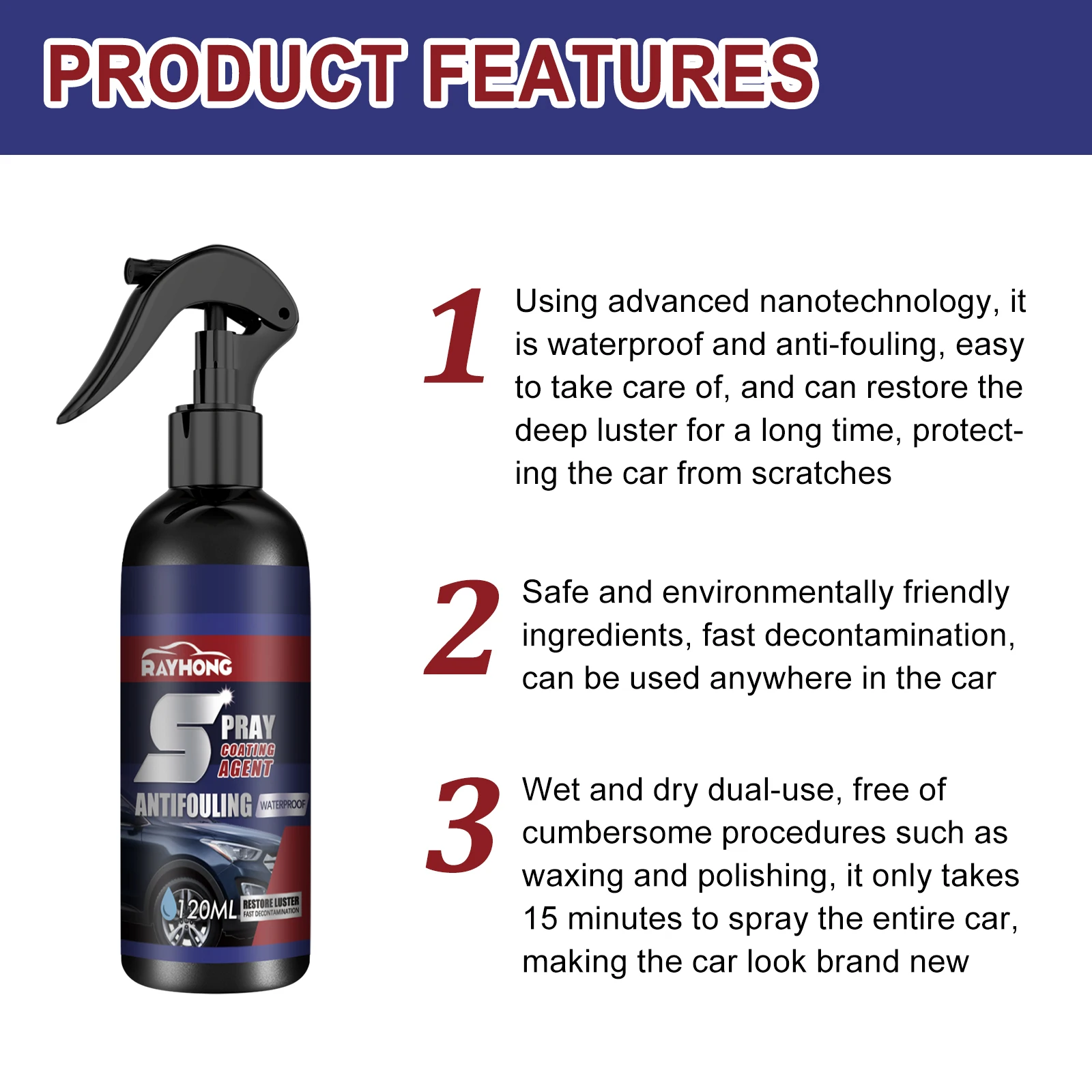 Rayhong Water Proof Coating Spray Sustainable Car Coating Sspray Anti-fouling Soft Sport Car Coating Spray