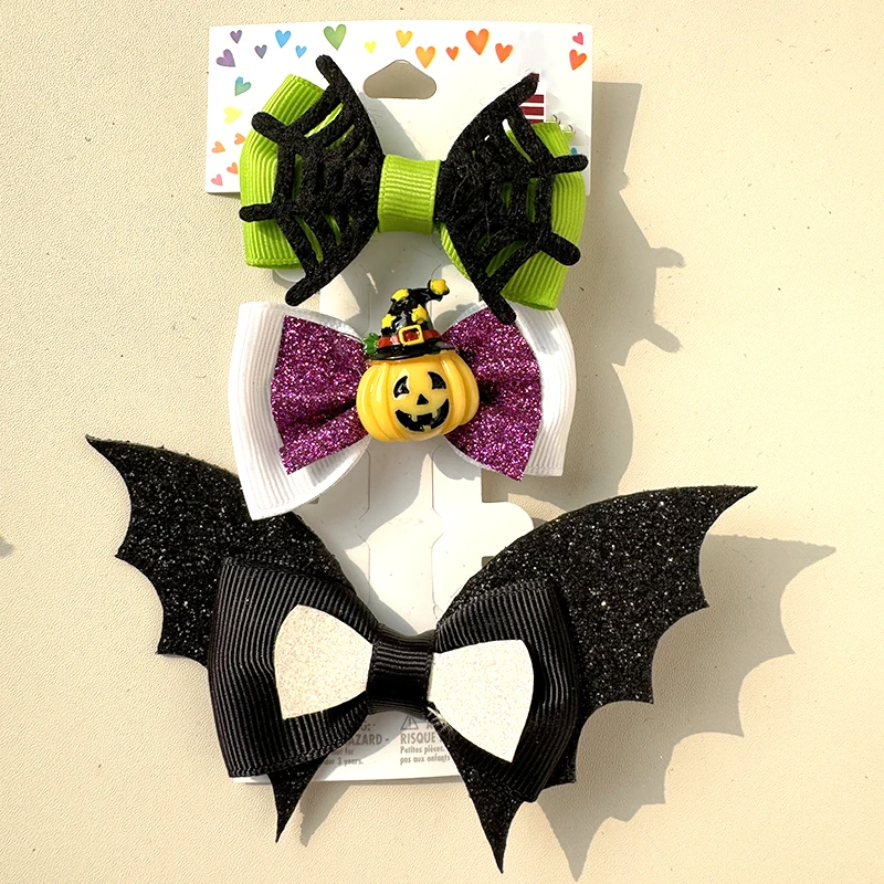 Halloween Duckbill Clip Hairpin Grosgrain Ribbon Hair pin Cartoon Resin Glitter Sequins Girls Decoration Accessories Hair Clips