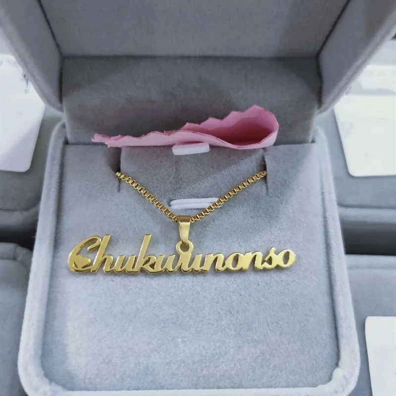 Custom name 18k gold plate chain necklace jewelry stainless steel letter charms pendant for unisex