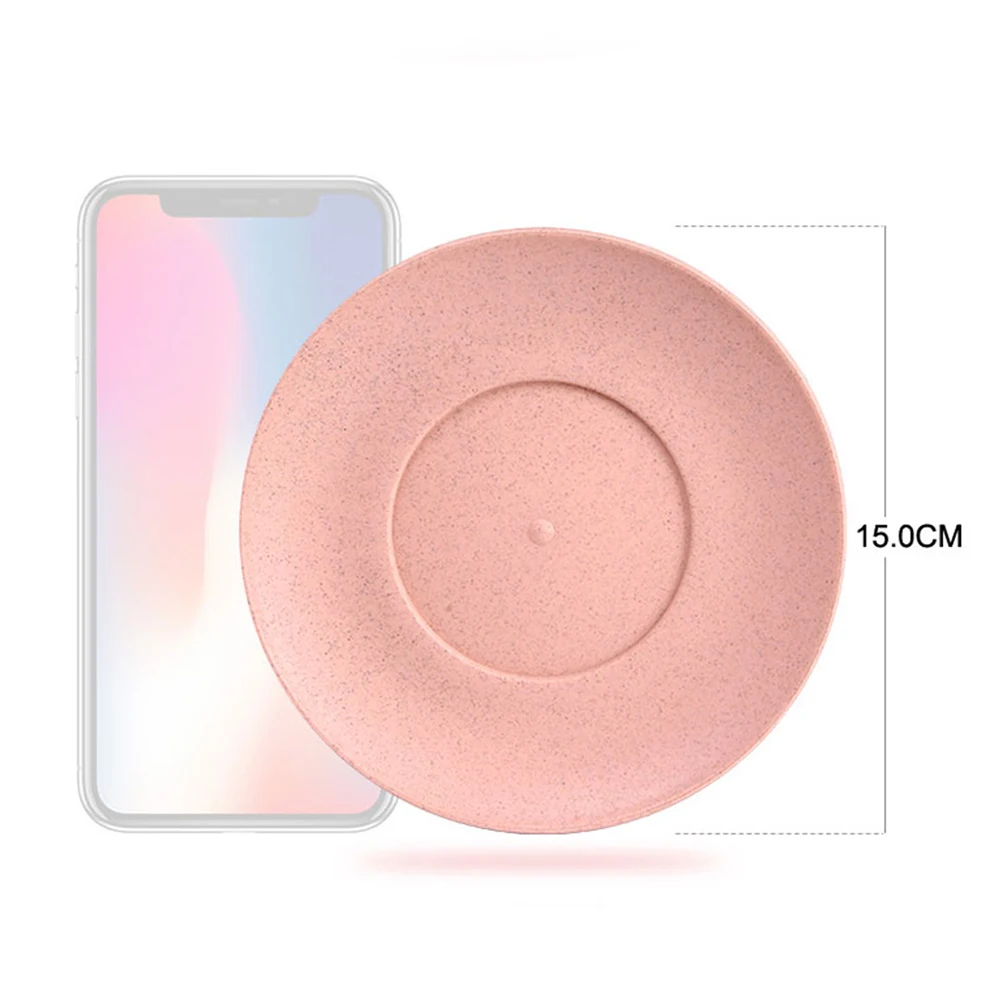 Household Lightweight Natural Wheat Straw Plastic Round Fruit Cake Dessert Dishes Plate