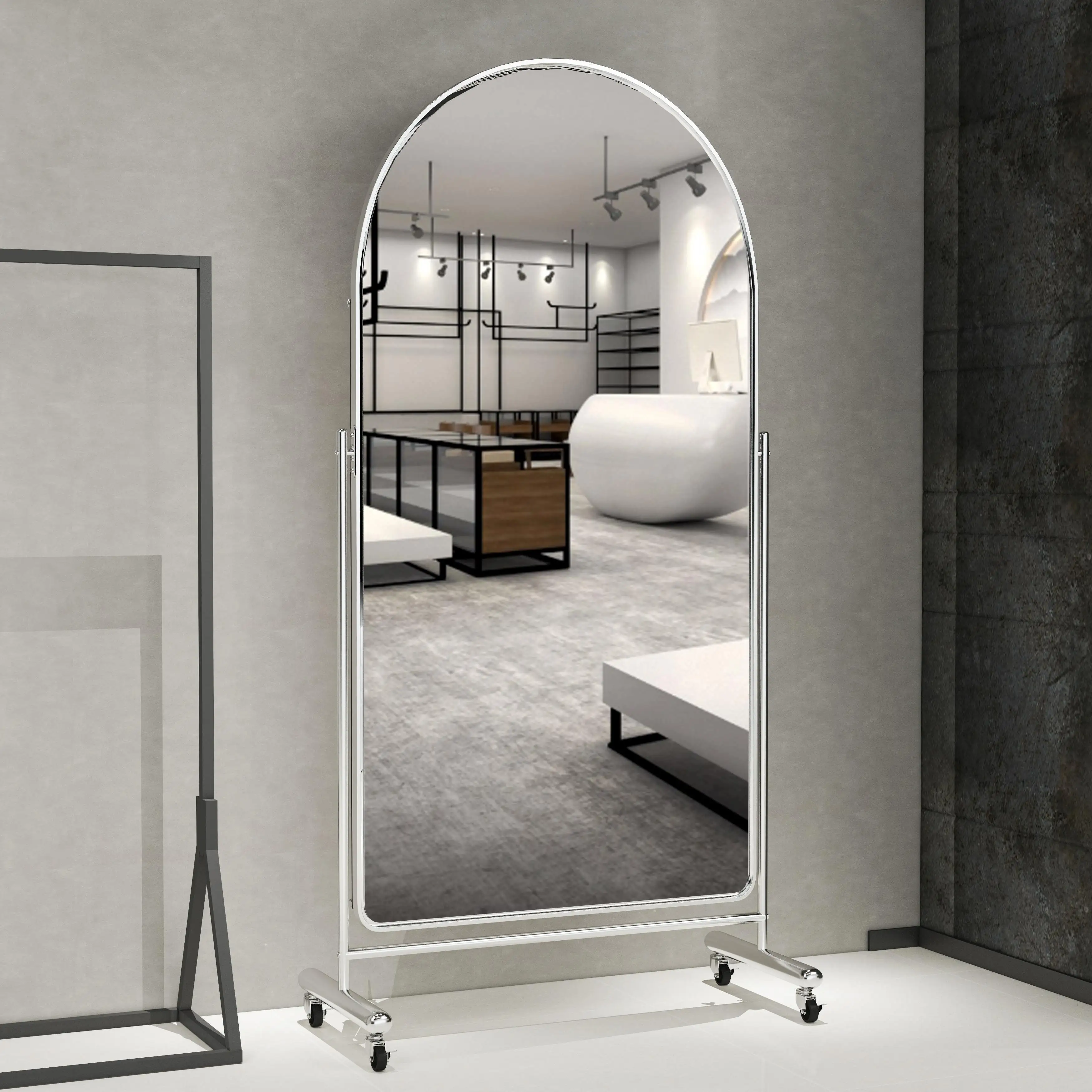 Factory Supply Arch Laege Full Length Body Stand Up Vanity Dressing Long Round House Decor Floor Standing Mirror Design