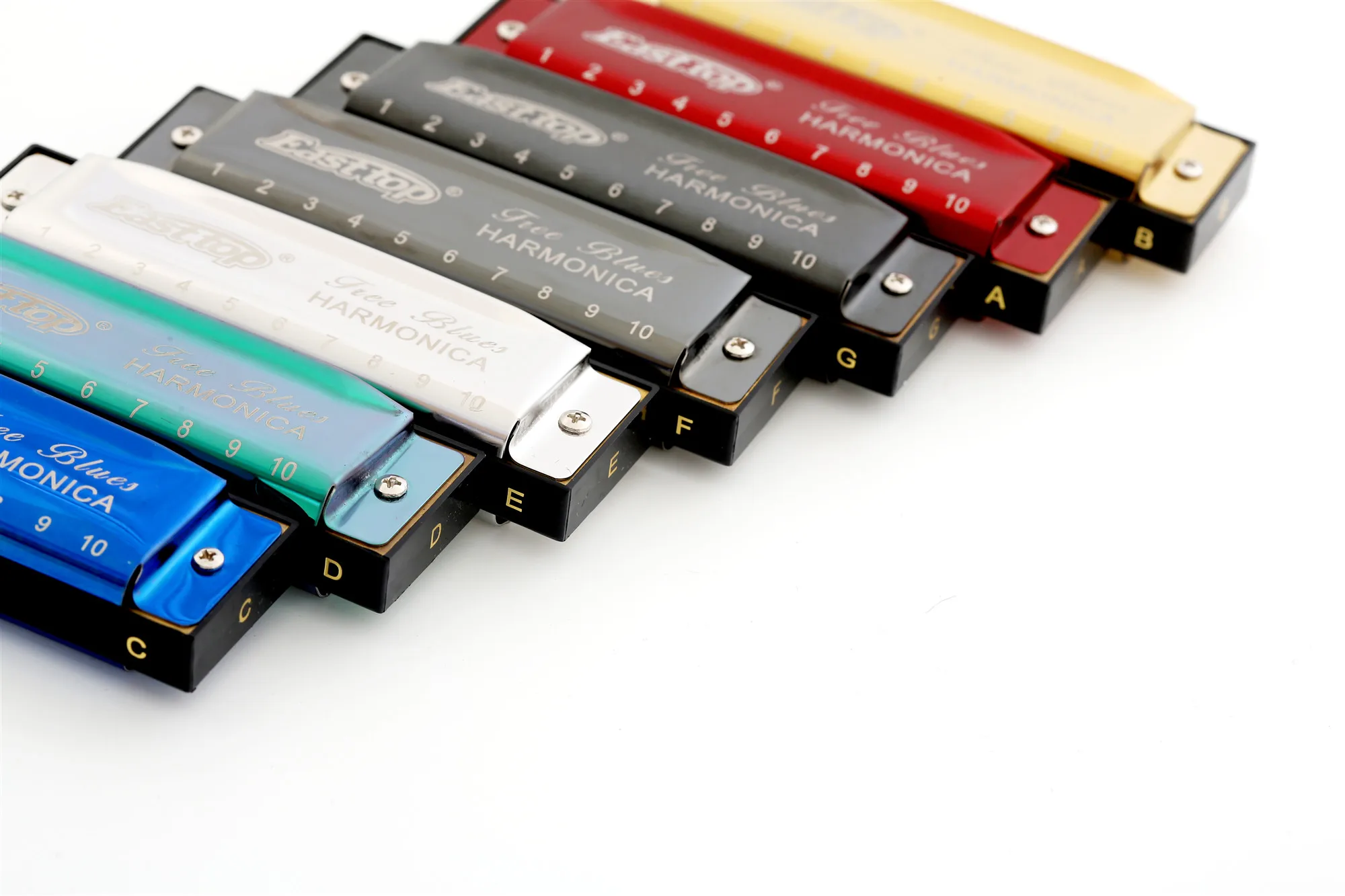 
T003 east top 10 hole blues harmonica set custom colourful mouth organ blues harp 