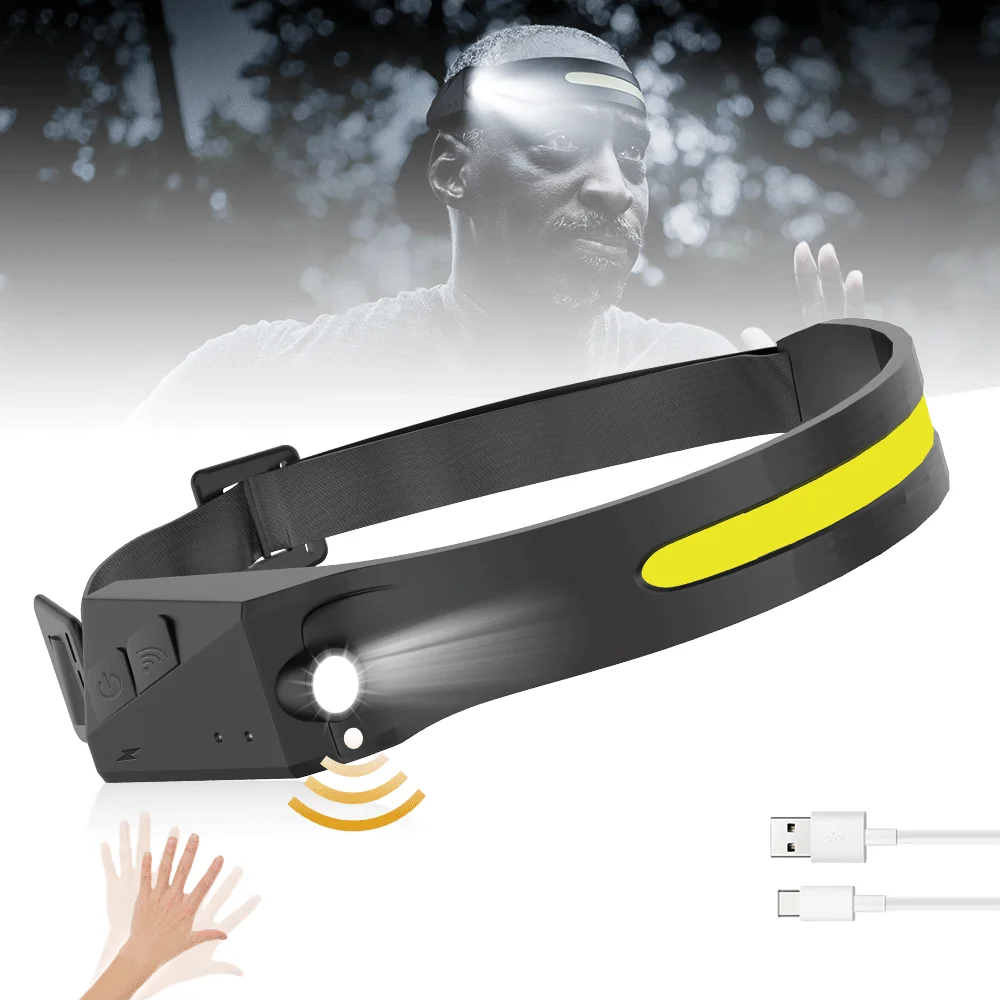 China USB Rechargeable Mini Portable Built-in Battery Cob Lightbar TOP Running Led Hunting Headlamp