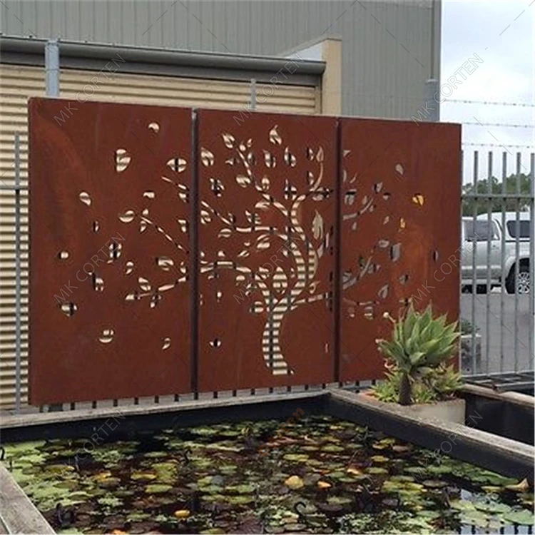 Custom Privacy Screen Panel Black Laser Cut Decorative Metal Corten Steel Balcony Screen Privacy Screens