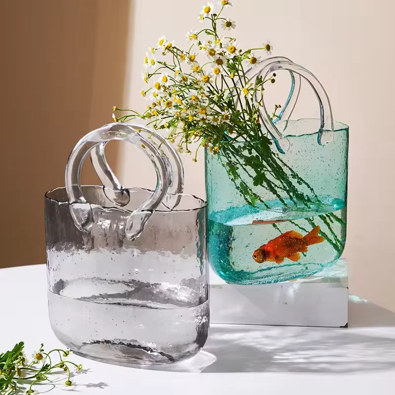Hot Selling New Home Decor Product Fashionable Glass Handbag-Shaped Flower Bag Vase Premium Crystal Vase