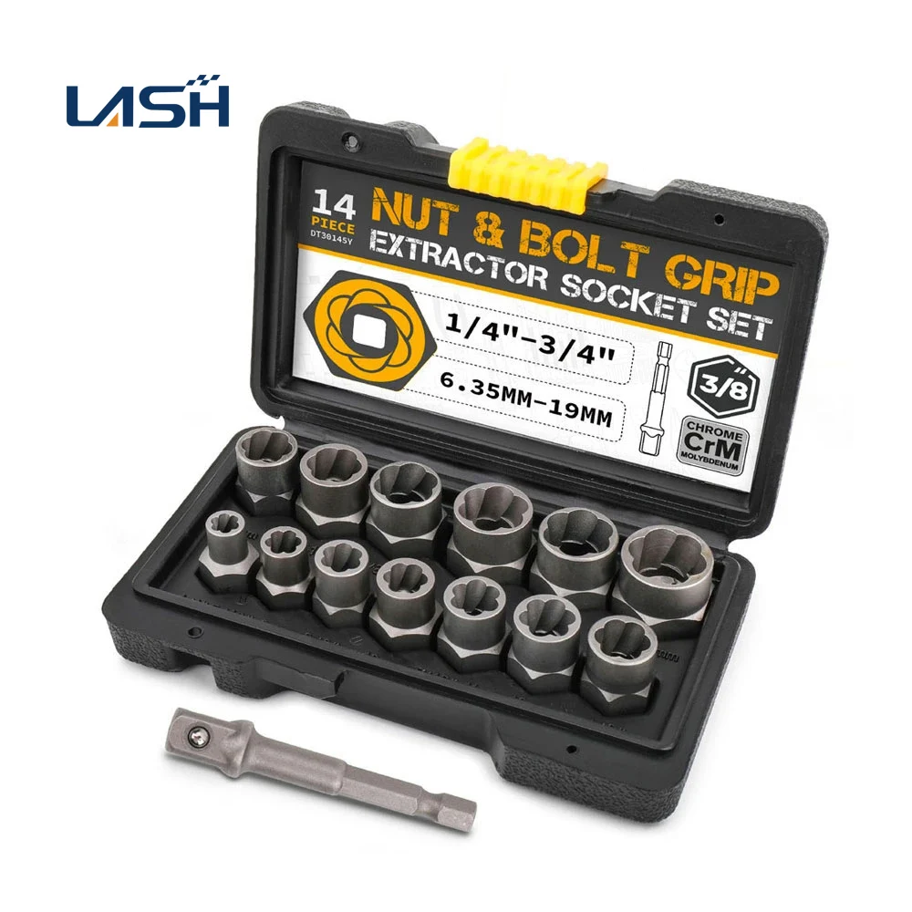 14 pcs Extraction Socket Set, Impact Bolt Nut Remover Set, Bolt Extractor Tool Set for Removing Damaged Bolts Nuts Screws