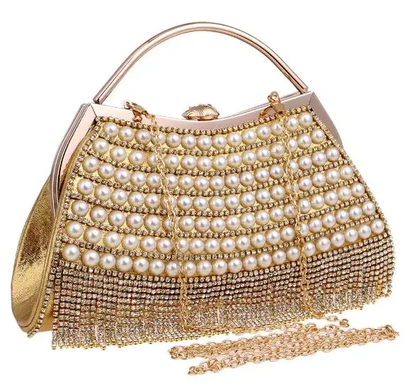Newest pearl clutch evening bag tote Factory wholesale handmade beaded evening bags pearl clutch bags for party or banquet