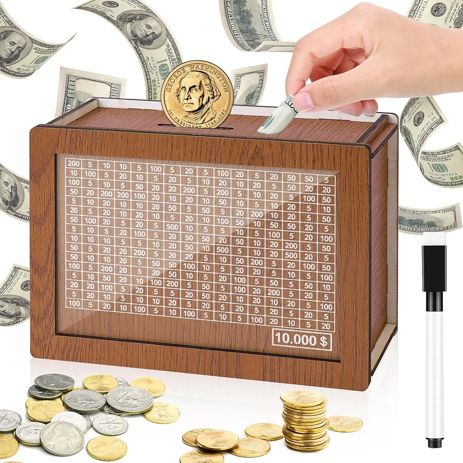 Wooden Cash Saver Money Box With Money Target And Numbers Cash Vault Wooden Savings Box Wooden Coin Bank Money Box With Counter