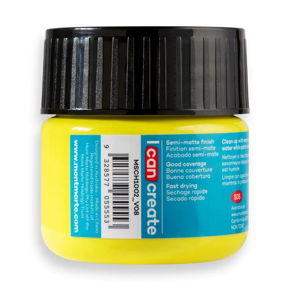 Mont Marte Acrylic Colour Paint 100ml - Lemon Yellow artist acrylic paint