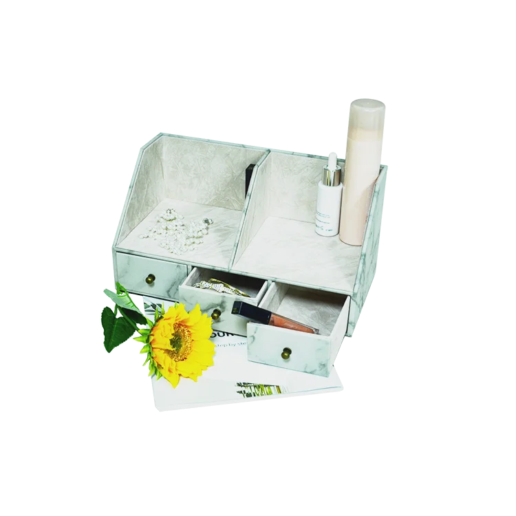 2022 marble pu leather design Makeup Organizer for Vanity Makeup Storage for brush Desk Organizer for Makeup Tools