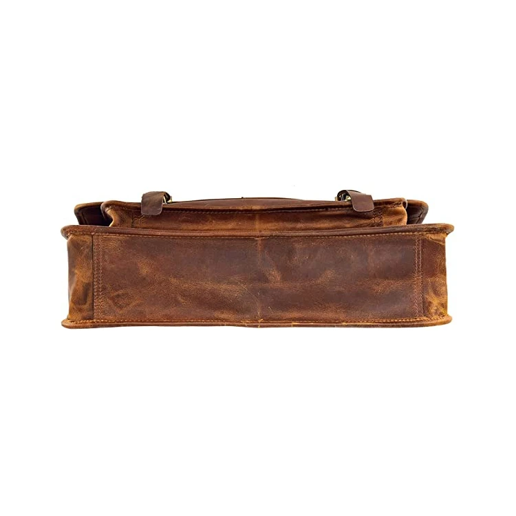 18 Inch Handmade Retro Buffalo Leather Briefcase Laptop Messenger Crossbody Shoulder Bag Office Briefcase