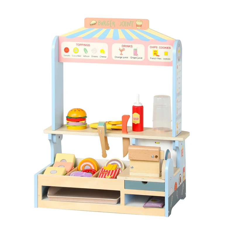 MULTIFUNCTION FOOD FAVOUR PARTY CHILDREN KIDS  PRETEND HAMBURGER WOODEN KITCHEN TOY FOR 4 YEAR OLD GIRLS