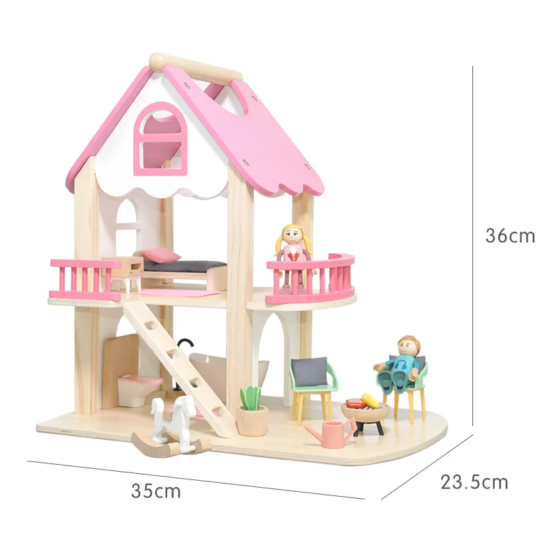 Mini Doll House Small Pink Portable Nordic Castle Princess House Nordic Wood Doll House  For Girls