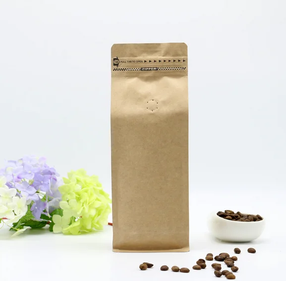 Custom 8oz 12oz  Reusable Zipper Pouch Ziplock Coffee Bag With Valve Instant kraft Paper Zipper Coffee Plastic Bags