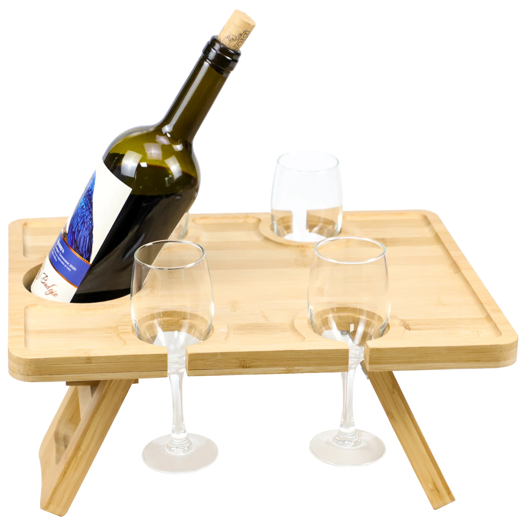 Bamboo Wine Picnic Table Large Folding Portable Outdoor Snack & Cheese Tray for Concerts at Park, Beach