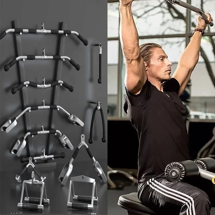 High Quality Fitness Accessories Chromed Solid V Shaped Pulldown Lat Bar for Home gym Fitness Equipment