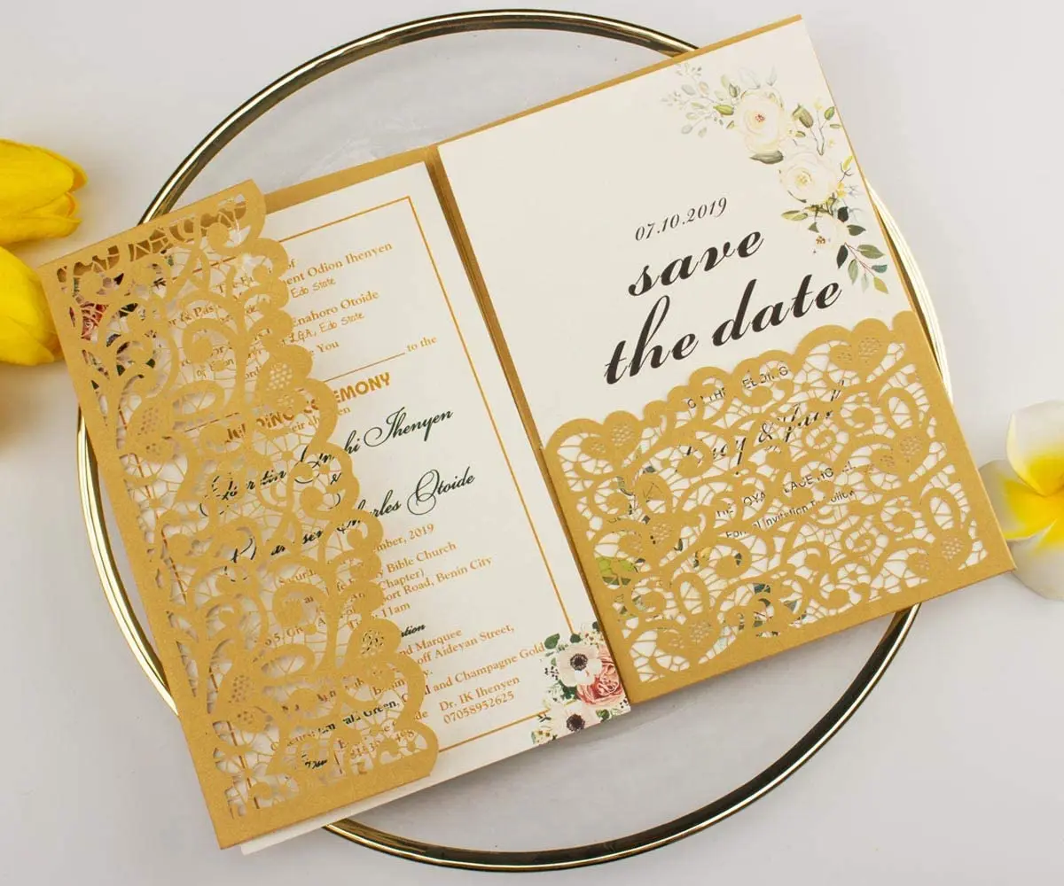 europe style germany wedding invitation card Burgundy Vintage Tri Fold Laser cut Hollow pocket invitaciones de boda