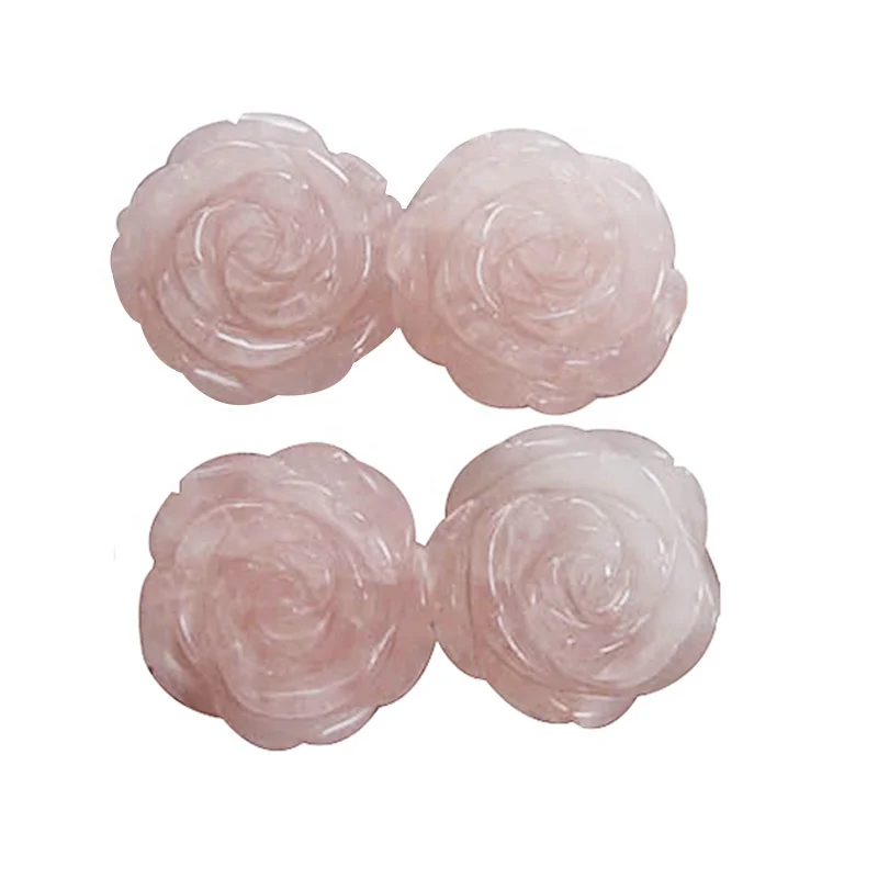 Rose Quartz Stone Flower Carvings Loose Gemstone Beads