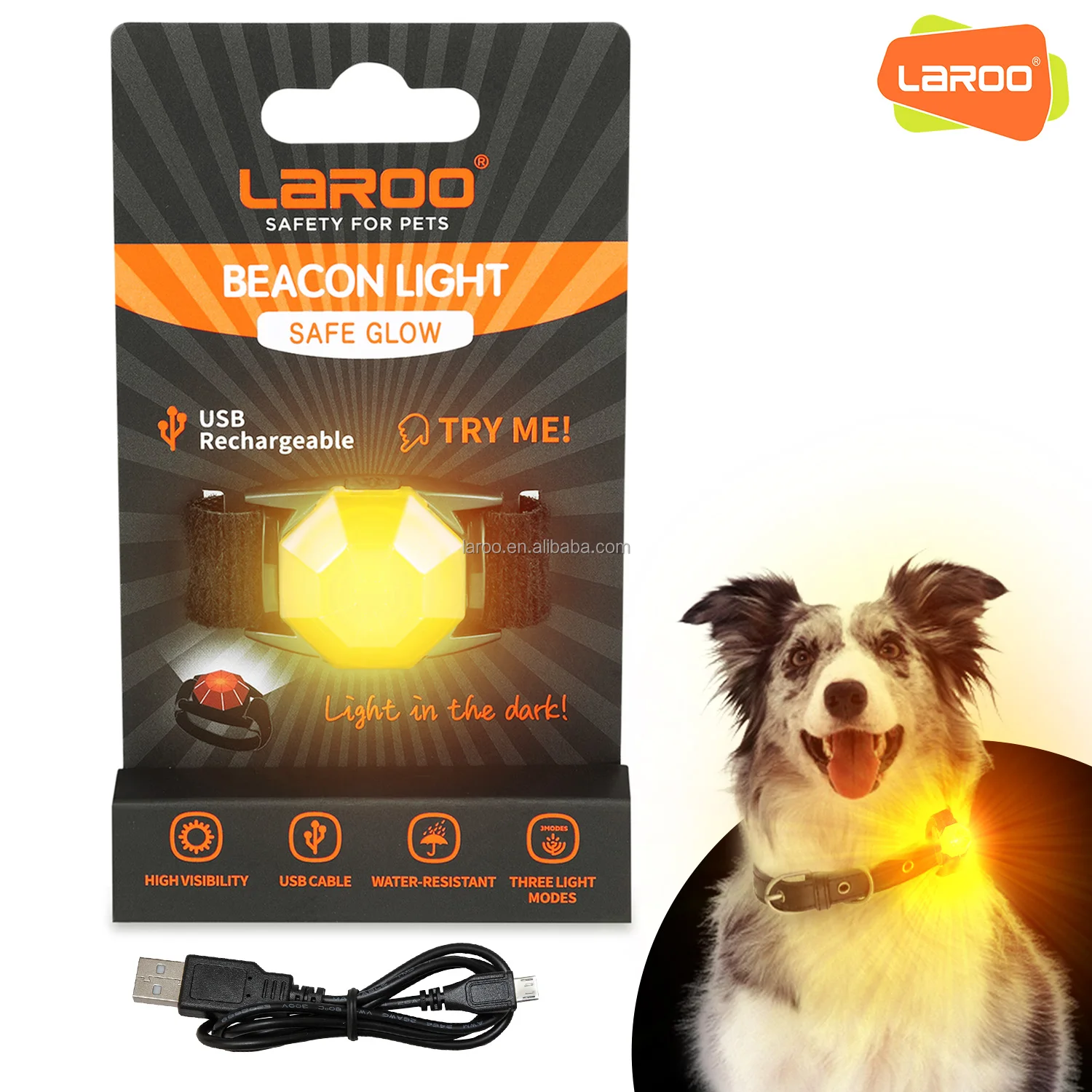 LaRoo High Quality best Price Usb Rechargeable Light Up Flashing Glowing Adjustable Led Pet Dog Collar