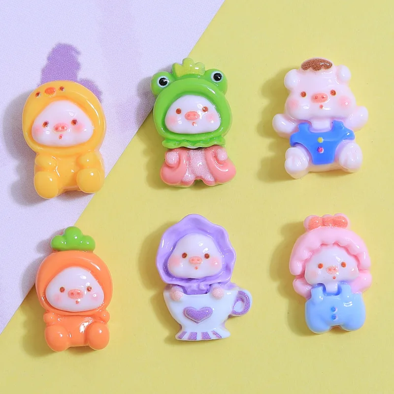 Mini Cute cross dressing pig small decorative resin accessories nail charm patch DIY resin crafts and arts