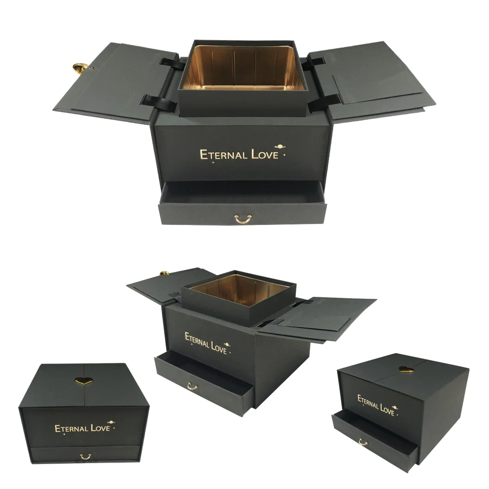 Wholesale Custom Luxury Cardboard Magnetic Closure Foldable Gift Jewelry Shoe Black Packaging Paper Folding Boxes With Ribbon