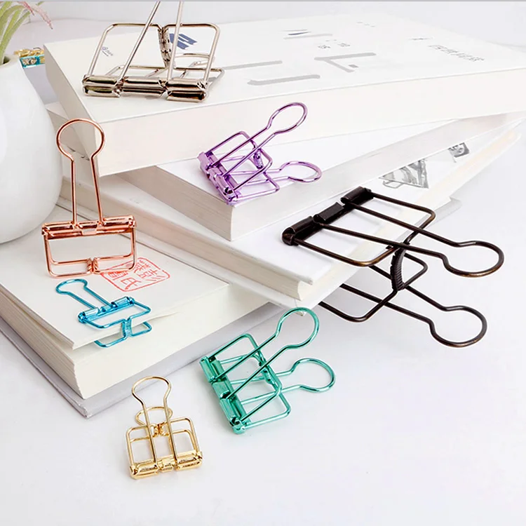 Amazon Hot Sell Multicolor School Stationery Office Invoice Bill Clip 51mm Hollow Out Long Tail Wire Binder Clips