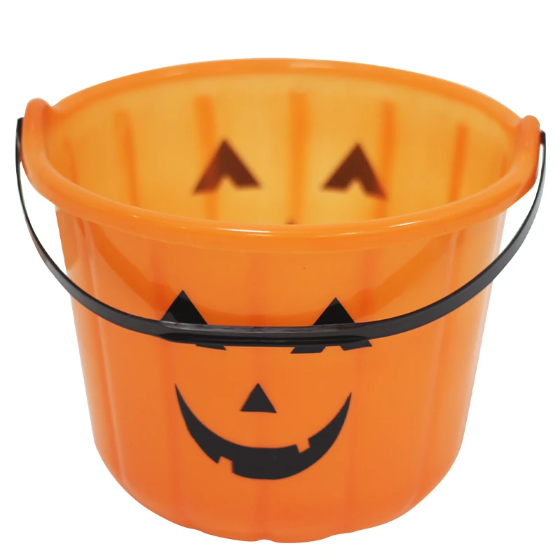 Factory Direct Orange Pumpkin Pail Festival Party Decor Candy Bucket Plastic Halloween Handle Bucket