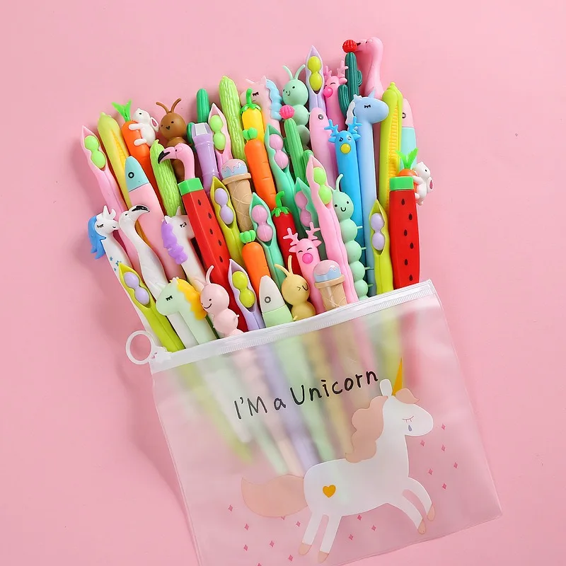 Cute Cartoon Styling Pen Girl Pink Neutral Pen Set Kawaii Pencil Bag School Transparent Pen Bag Stationery Box Set
