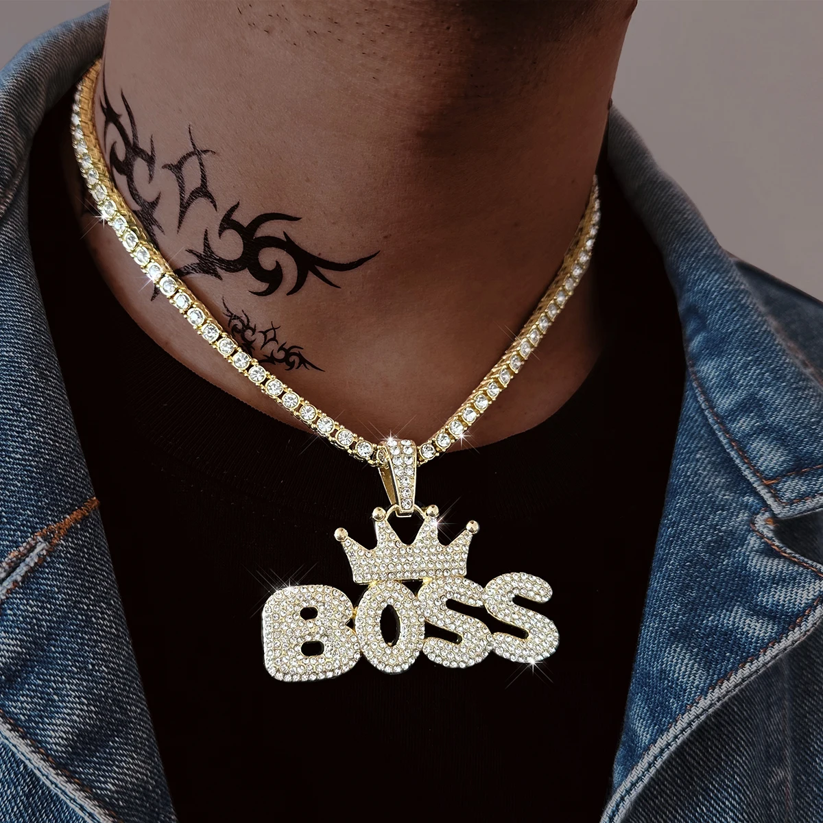 Iced Out Bling Men Hip Hop Jewelry Micro Paved 5A Rhinestone Crown Letter Boss Cool Sparking Rock Punk Pendant