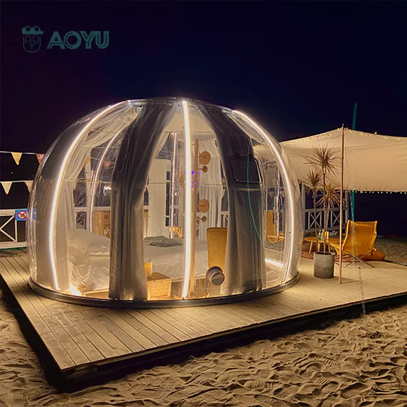 AOYU outdoor hotel transparent starry bubble party skylight pc round polycarbonate glamping dome igloo tent for restaurant