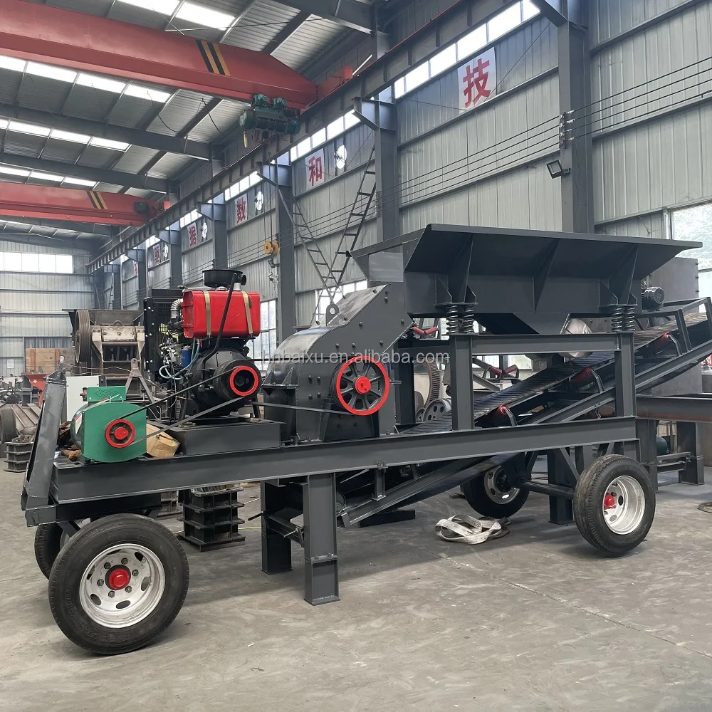 portable stone gravel sand making equipment pc600*600 hammer crusher with discharge conveyor