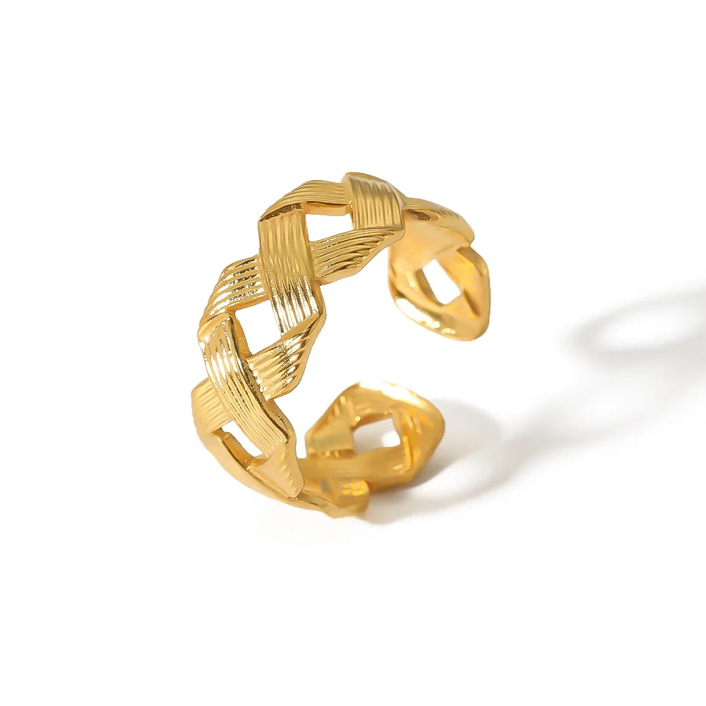 Trendy Geometric Braided Chain Cross Open Finger Ring Gold Plated Fashionable Stainless Steel Simple for Women