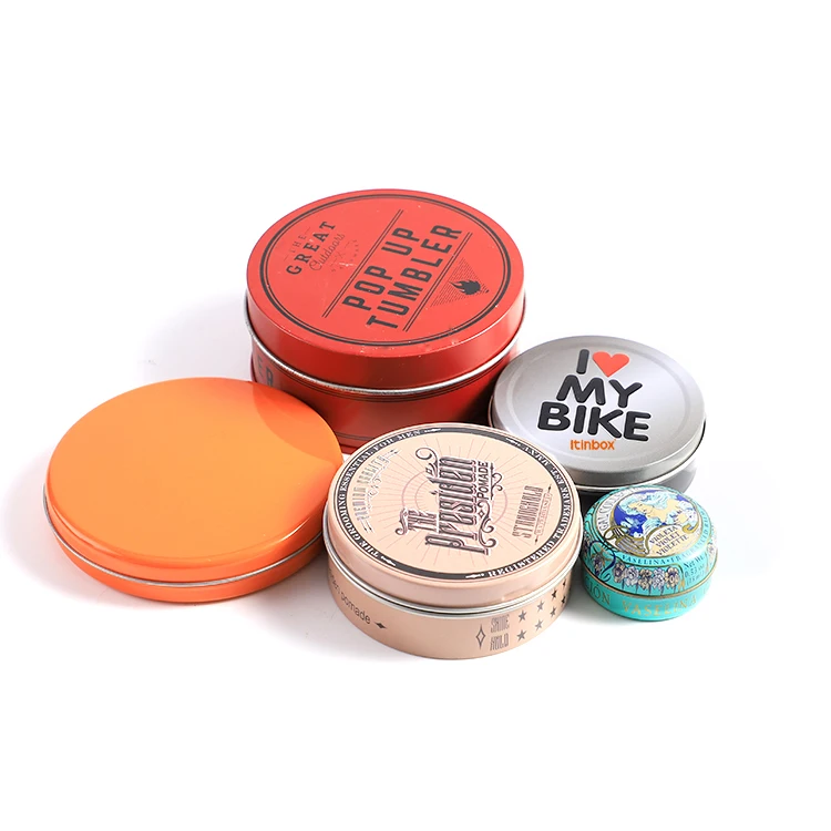 Custom small round empty metal cosmetic perfumepomade tin can canister cream wax tin box packaging tin jar case container
