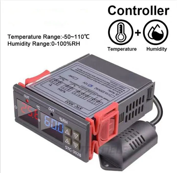 STC-3028 Temperature and Humidity Control Sensor AC110-220V Dual Screen Display Dual Temperature Adjustable Thermometer DC12/24V